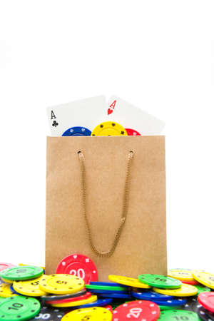 cardboard bag with poker suppliesの写真素材