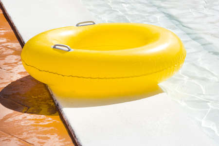 yellow pool float. vintage styleの写真素材