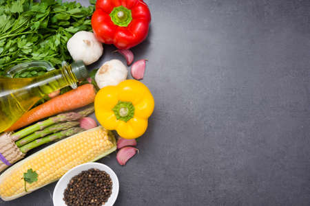Vegetables on slate tableの写真素材