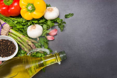 Vegetables on slate tableの写真素材