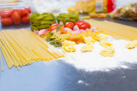 Ingredients for cooking pastaの写真素材