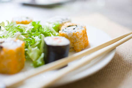Sushi. Salmon and caviar rollsの写真素材