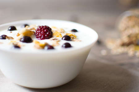 Natural yogurt with fresh berriesの写真素材