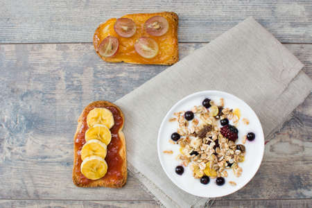 Breakfast with yogurt and fruit