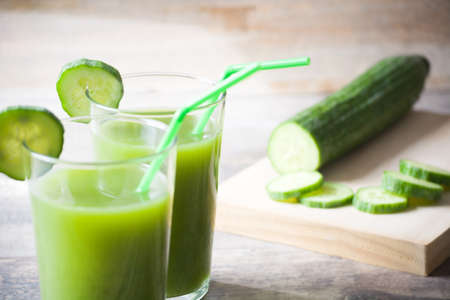 Green smoothie with cucumberの写真素材