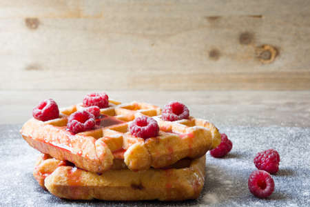 Waffles with raspberriesの写真素材