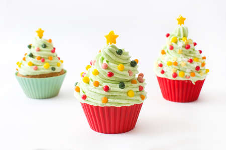 Christmas tree cupcakesの写真素材