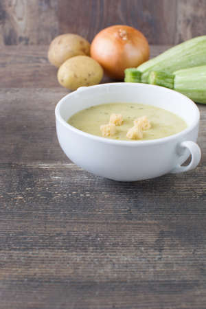 Zucchini soup with onion, garlic and potatoesの写真素材