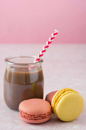 Macaroons and chocolate milkshakeの写真素材