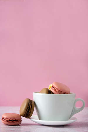 colorful macaroons out of a cupの写真素材
