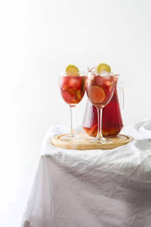 Summer sangria on a white tablecloth