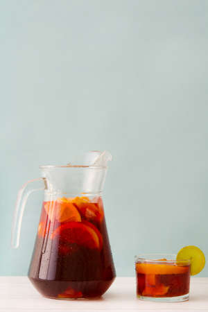 Spanish sangria with fruit and iceの写真素材