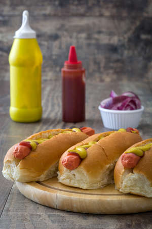 Hot dogs with mustard and ketchupの写真素材