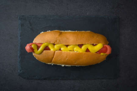 Hot dog on slate table