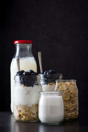 Yogurt with fresh blueberries and cereals