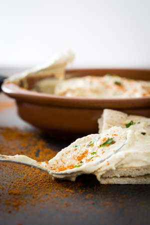 Hummus and pita breadの写真素材