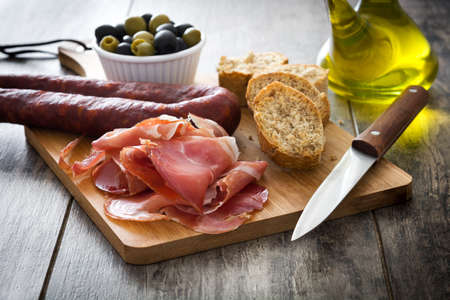 Spanish serrano ham, olives and sausages