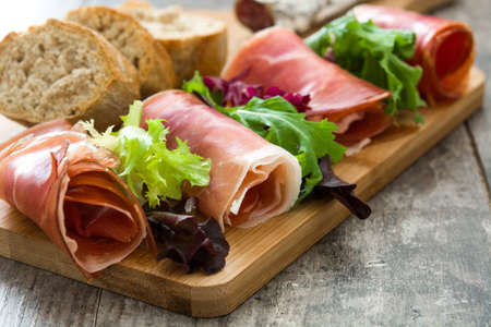 Spanish serrano ham, olives and sausagesの写真素材