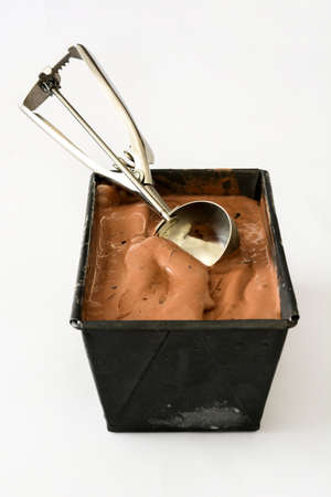 Chocolate ice cream scoop isolated on white backgroundの写真素材