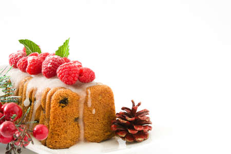 Christmas fruit cake with raspberriesの写真素材