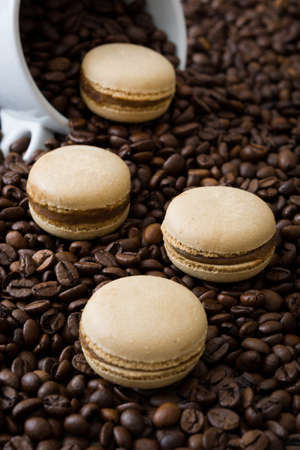 French macaroons and coffee beans coffee backgroundの写真素材
