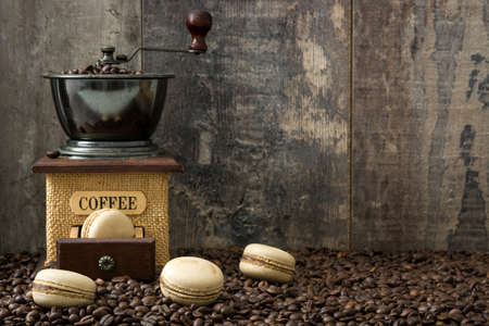Coffee macaroons and coffee grinder