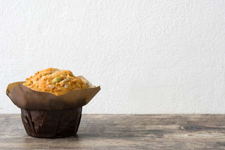 Muffins on a wooden tableの写真素材