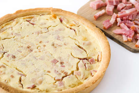 French quiche Lorraine with bacon and cooked hamの写真素材