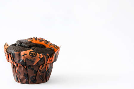 Halloween muffin isolated on white backgroundの写真素材