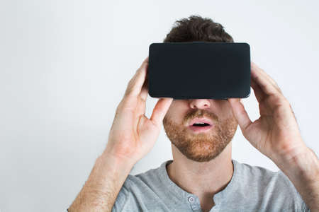 Man wearing virtual reality gogglesの写真素材