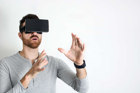 Man wearing virtual reality gogglesの写真素材