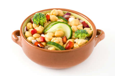 Chickpea salad isolated on white backgroundの写真素材