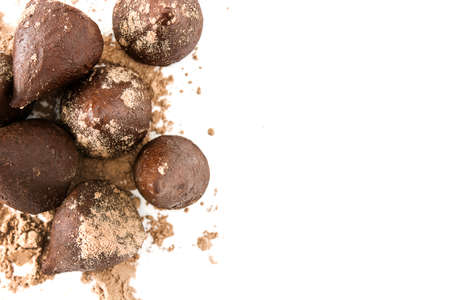 Homemade chocolate truffles isolated on white backgroundの写真素材
