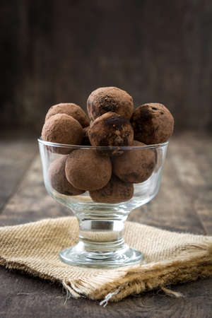 Homemade chocolate truffles in a cupの写真素材