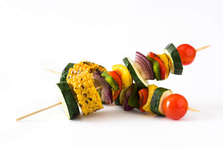 Vegetable skewers isolated on white backgroundの写真素材
