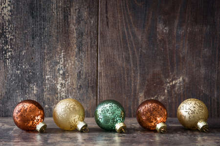 Christmas balls on wooden backgroundの写真素材