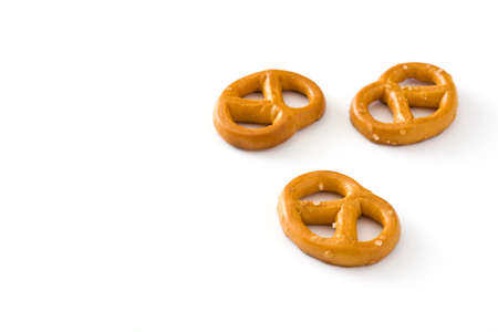 Salted pretzels isolated on white backgroundの写真素材