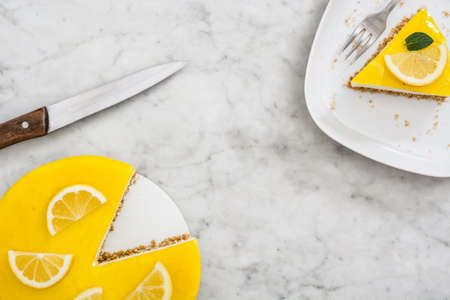 Lemon pie on white marbleの写真素材