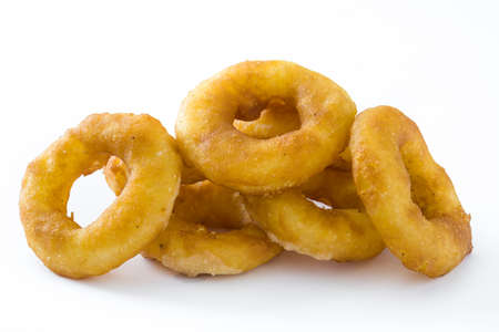 Fried calamari rings isolated on white backgroundの写真素材