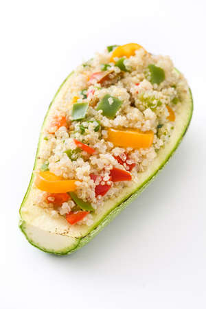 With stuffed zucchini quinoa and vegetables, isolated on white backgroundの写真素材