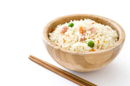 Chinese rice fried with vegetables isolated on white backgroundの写真素材