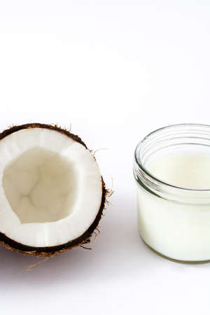 Coconut and coconut milk, isolated on white background