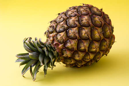 Pineapple isolated on yellow background. Copyspace.