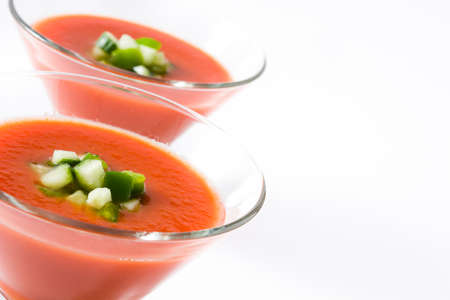Traditional Spanish cold gazpacho soup isolated on white backgroundの写真素材