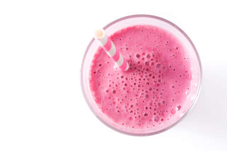 Raspberry smoothie isolated on white background.Top viewの写真素材