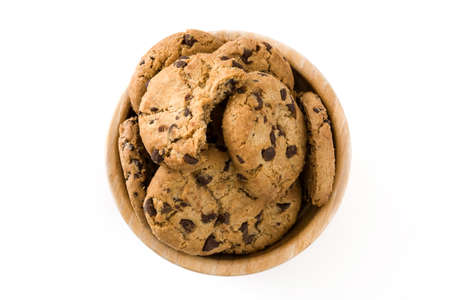 Chocolate chip cookies in bowl isolated on white background