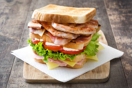 Club sandwich on wooden tableの写真素材