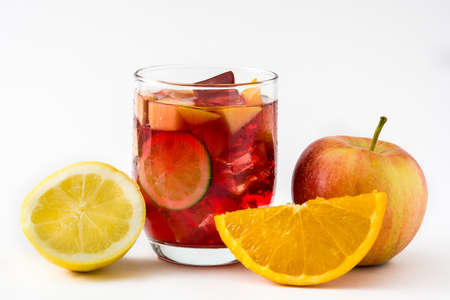 Sangria drink in glass isolated on whiteの写真素材