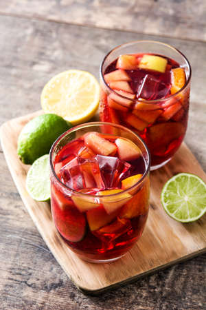 Sangria drink in glass on wooden tableの写真素材