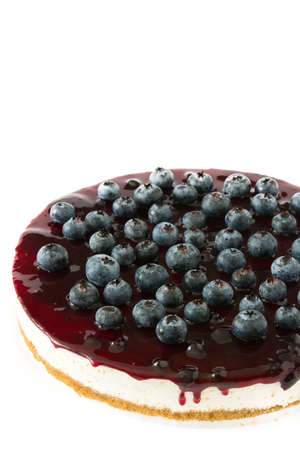 Blueberry cheesecake isolated on white backgroundの写真素材